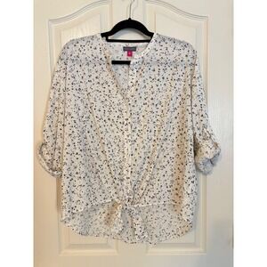 Vince‎ Camuto Island Oasis Floral Gold Lurex Tie Front Blouse Birch Small NWT